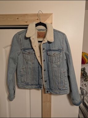 Levi's Light Blue Denim Sherpa Jacket with Cream Lining